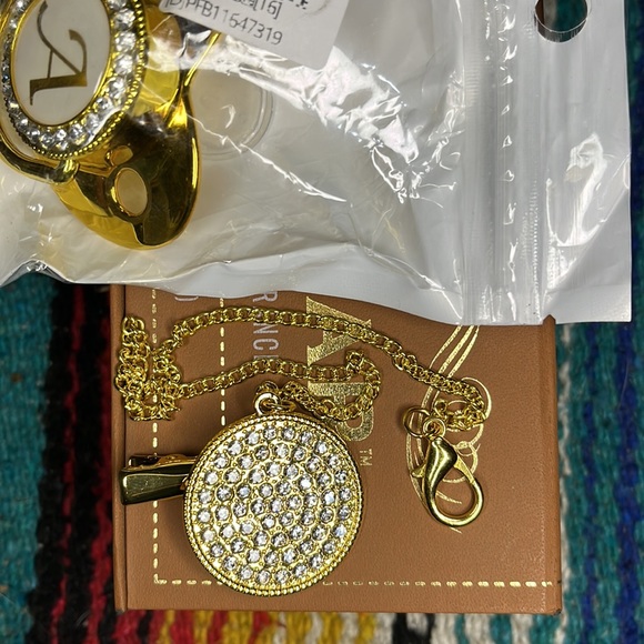 New in package gold and rhinestone initialed A pacifier has rhinestone bib clip - Picture 6 of 6